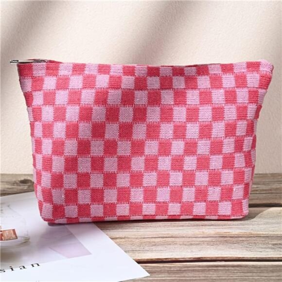 2 Pieces Makeup Bag Large Checkered Cosmetic Bags Travel Toiletry Organizer Set - Picture 6 of 8